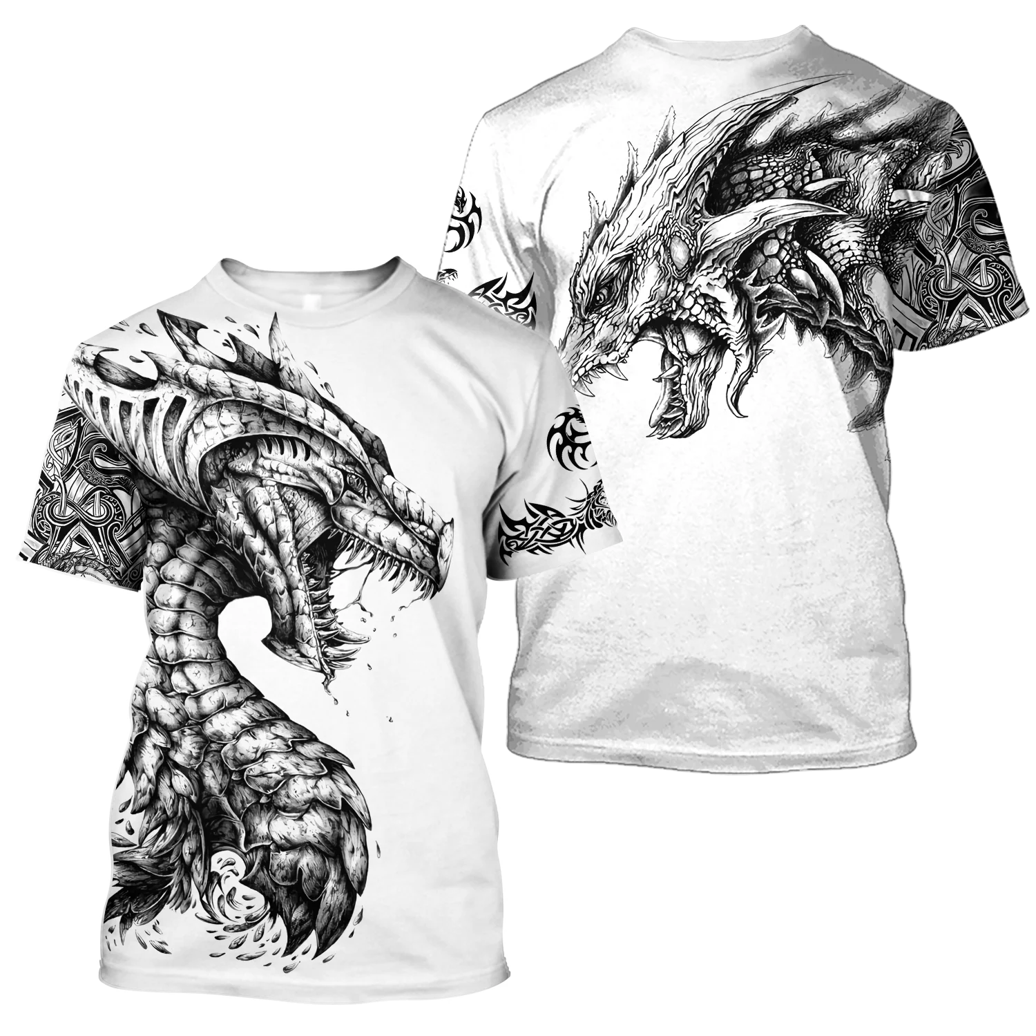 Camiseta Hipster de verano para hombre, camisa de manga corta con estampado 3D de dragón en blanco y negro Harajuku, tops informales Unisex KJ0154, 2021 - imagen 2