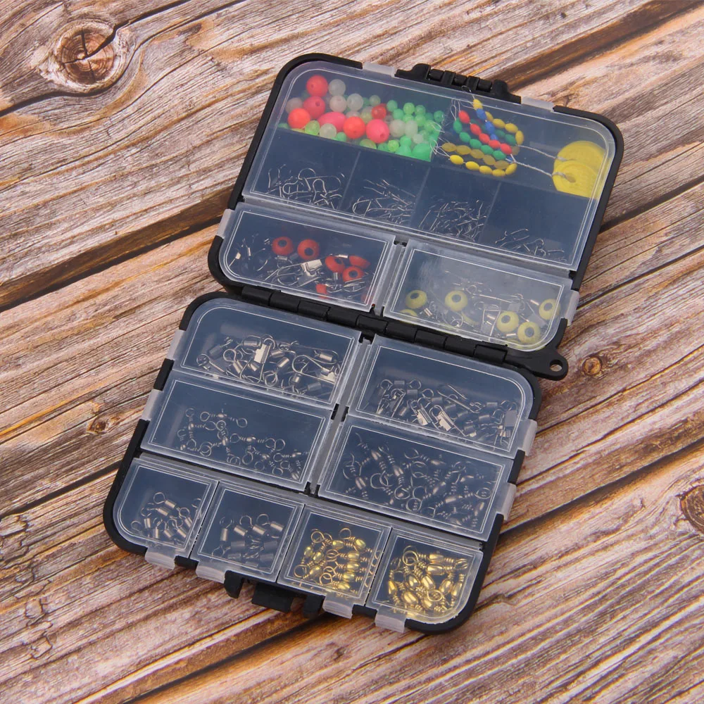 182 Uds. Giratorios de pesca, conector rodante a presión, tapón flotante, combo de cuentas de pesca con caja de pesca negra para aparejos de pesca - imagen 5