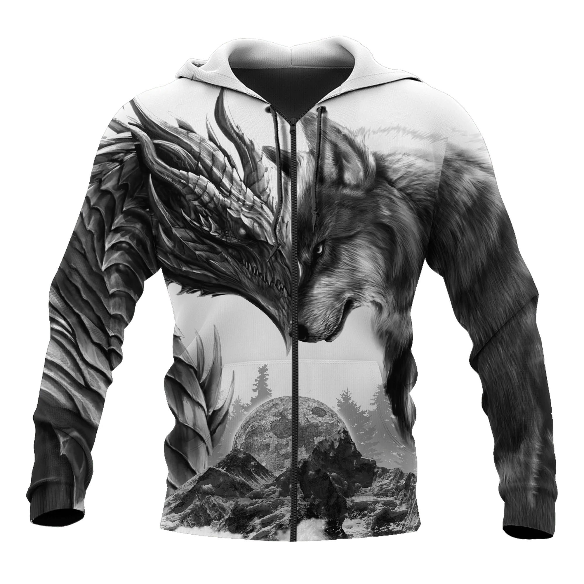 Tatuajes dragón y lobo 3D completamente estampado hombres sudaderas con capucha sudadera Unisex ropa de calle cremallera pulóver chaqueta Casual KJ0202 - imagen 5