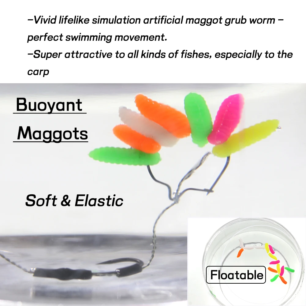 Bimoo 100 unids/caja de pesca flotante gusanos alimentador de método Artificial cebo de gusanos atraer aparejos de pelo de carpa accesorios 5 colores - imagen 3