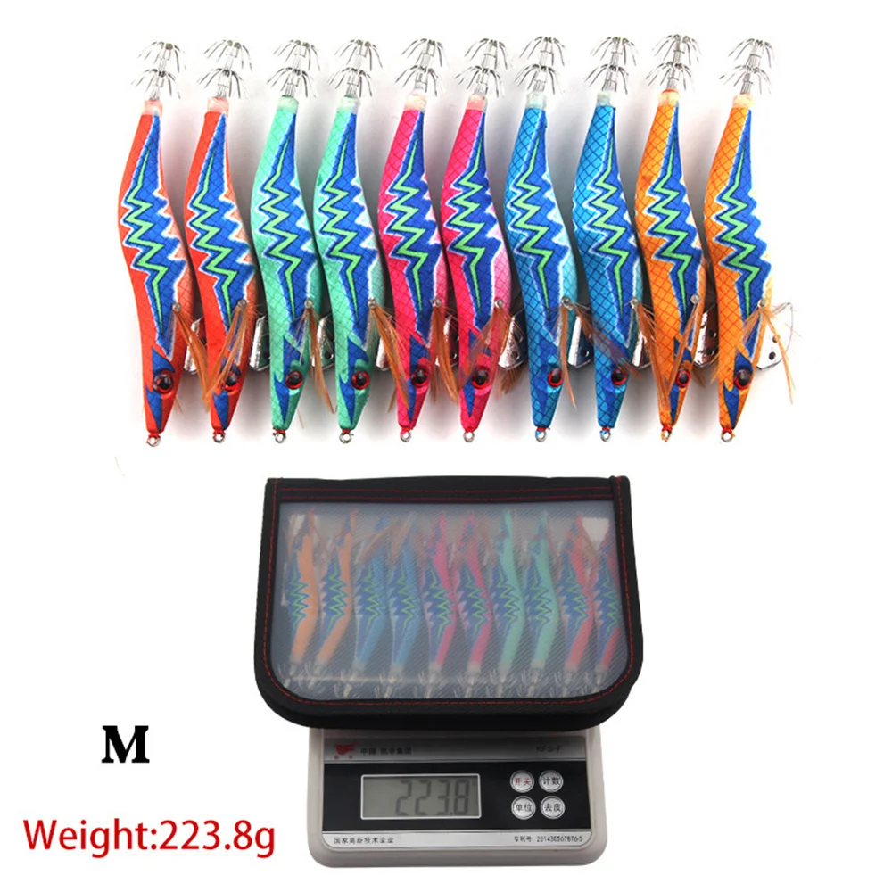 10 Uds. De cebo luminoso de madera para camarones falsos, plantilla de calamar Wobbler, señuelo de sepia, camarones de madera con 2,5 #   3.0 #   3.5 #   Sub cebo de carretera con anzuelo de calamar - imagen 2