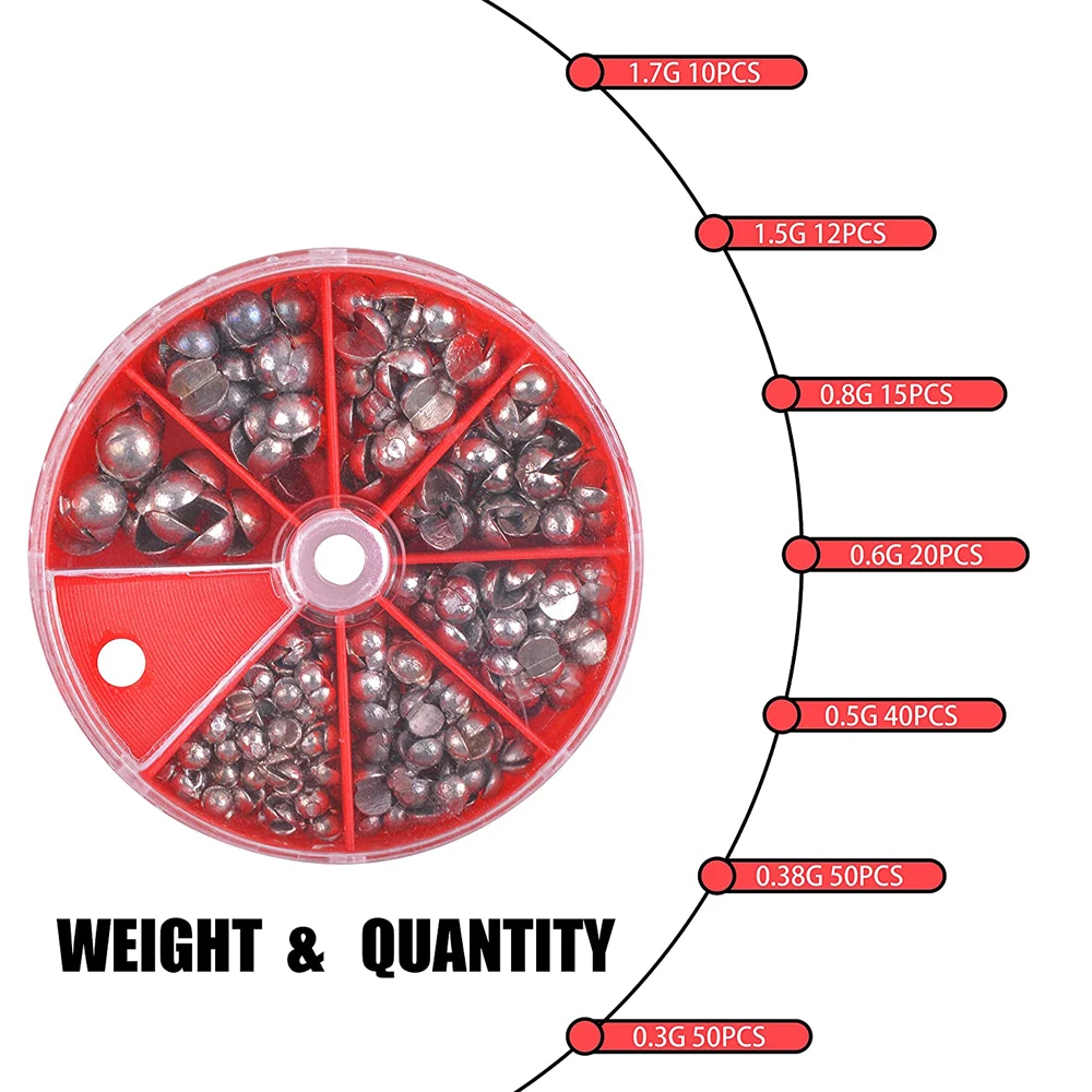 Juego de pesas de pesca de tiro dividido, Conjunto de pesas de pesca extraíbles, surtido de aparejos de pesca de 7 tamaños, 197 Uds. - imagen 2