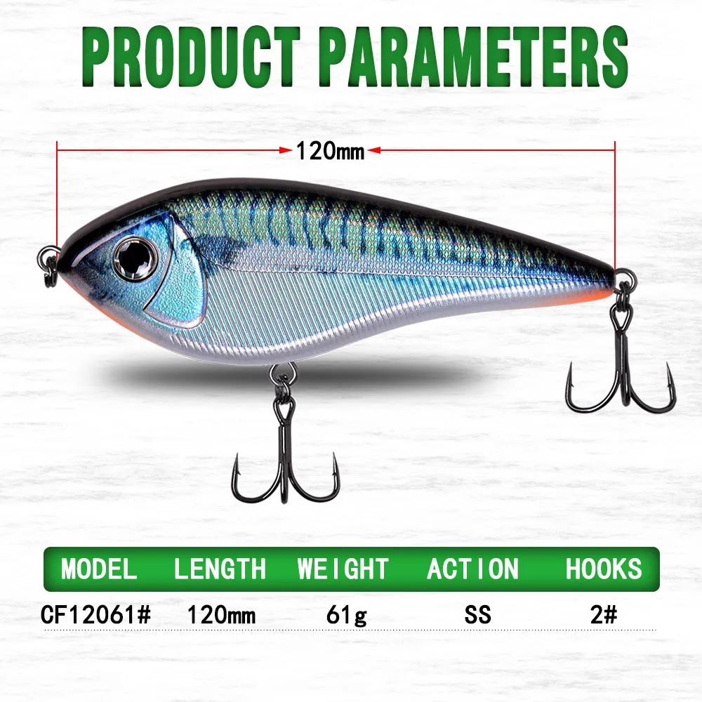 Señuelo CF 120mm 61g 11 colores papel láser cebos duros hundimiento lento intruso Jerk cebo señuelo de pesca - imagen 5
