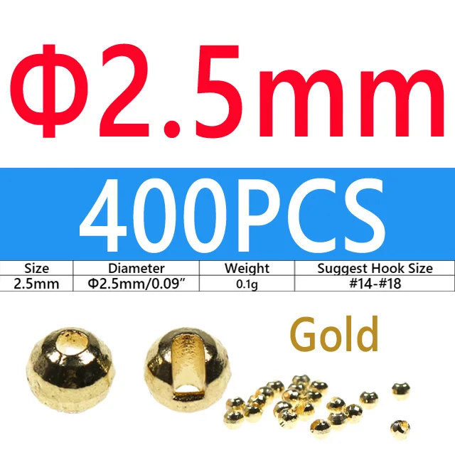 400PCS 2.5mm Gold