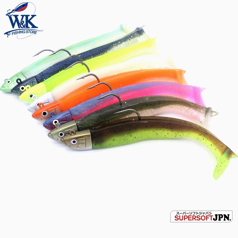 WK-pececillo negro suave con cabeza de plantilla de 28g y 5/0, cebos suaves de vinilo de 12cm para pesca en barco, Kit de señuelos de cola de paleta oscilante - imagen 5