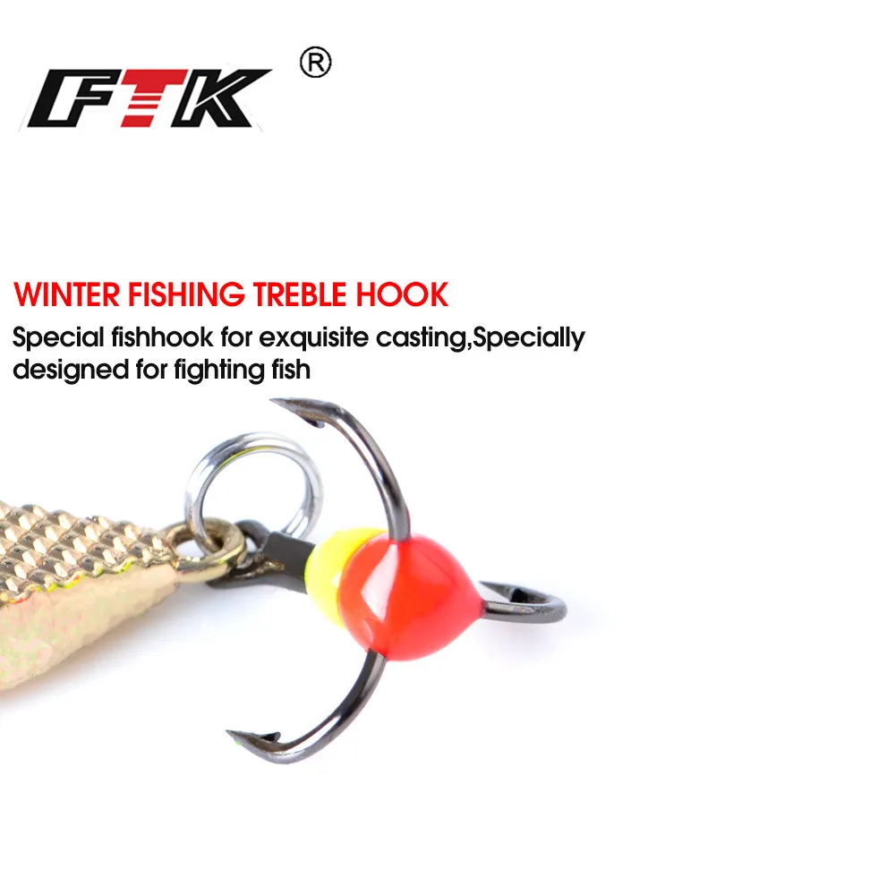 FTK-señuelo de pesca en hielo de Metal, 55mm, 6g, aparejo Vertical de plata dorada con anzuelo triple para pesca de perca y Lucio - imagen 4