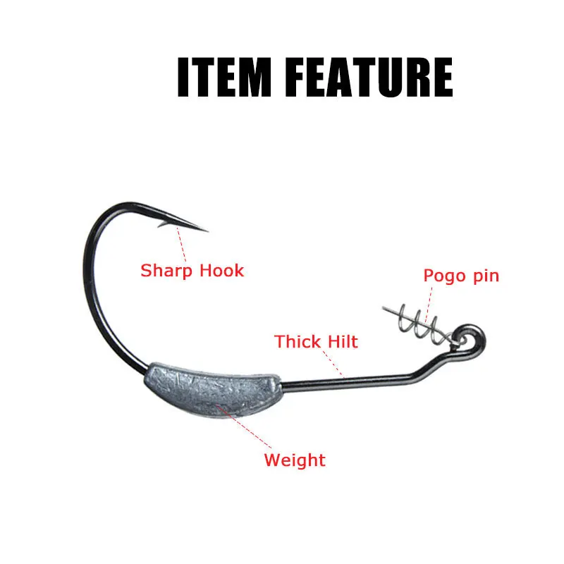 JYJ 5 uds anzuelo con cabeza de anzuelo 2g 2,5g 3g 5g 7g 9g anzuelos de pesca con pasador de bloqueo de resorte para cebo de pesca suave de anzuelos de acero al carbono - imagen 4