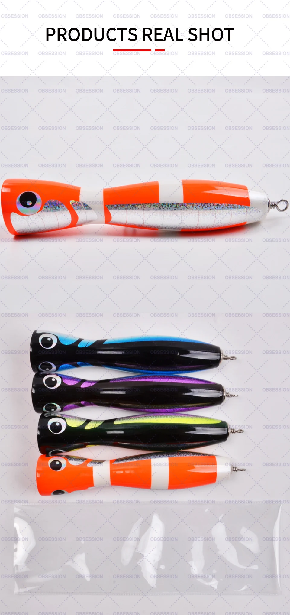 Una colección de señuelos de pesca. Se trata de cebos artificiales diseñados para atraer peces. Los señuelos vienen en varios colores y patrones, cuyo objetivo es imitar la apariencia de diferentes tipos de peces u otras presas que puedan interesar a los peces.