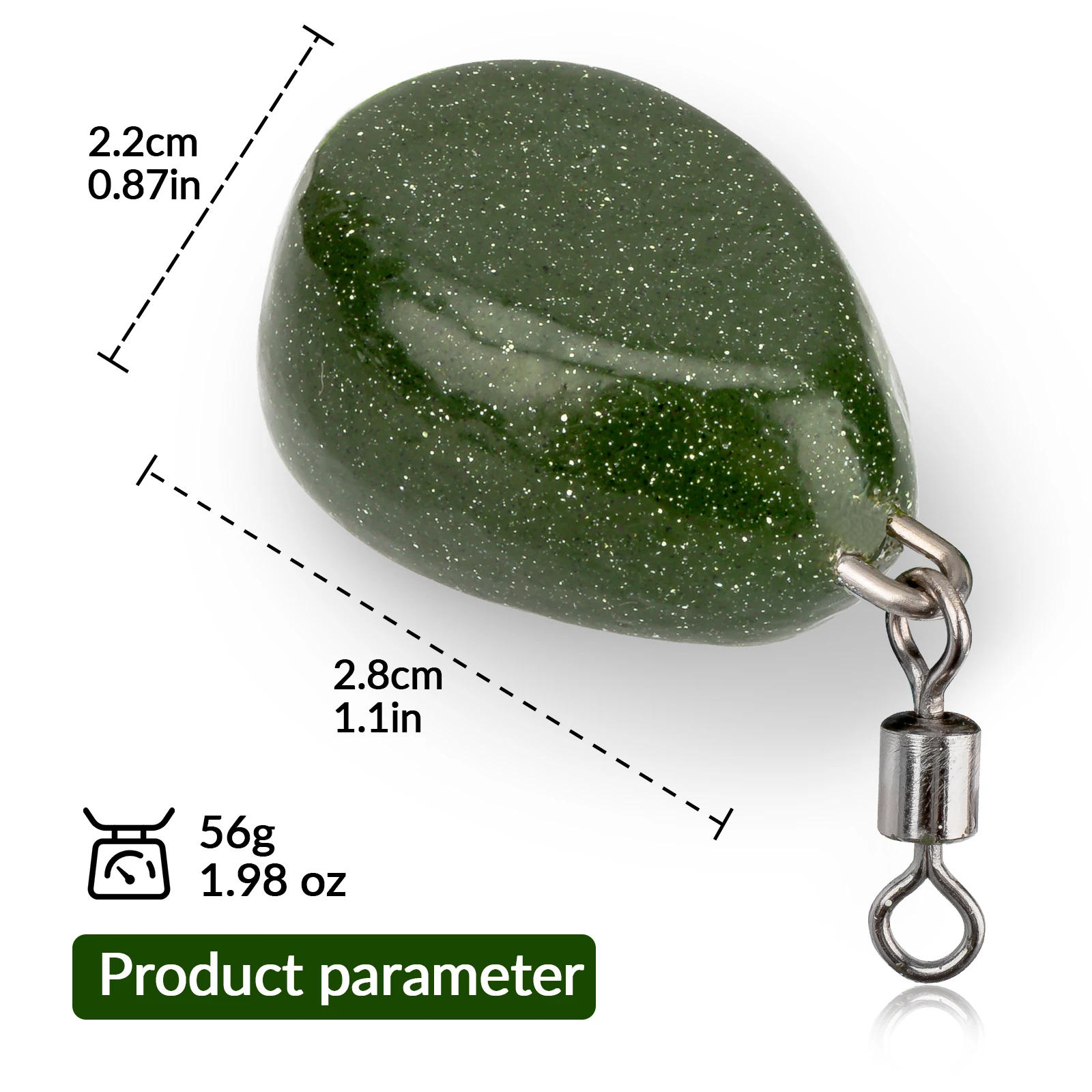1 Uds. Plomo de pesca 56g 1,98 oz, plomos de pesca con pesas giratorias de piedra verde para pesca de carpa y trucha - imagen 2