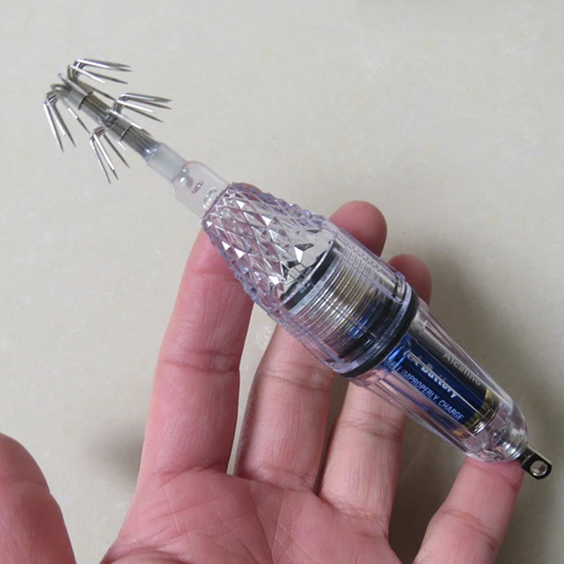 Bimoo, 1 unidad, 12cm, 17cm, lámpara LED con señuelo de calamar, batería 5AA, pesca en el mar, calamar, pulpo, sepia, gancho para paraguas, caída profunda, atraer la pesca - imagen 4