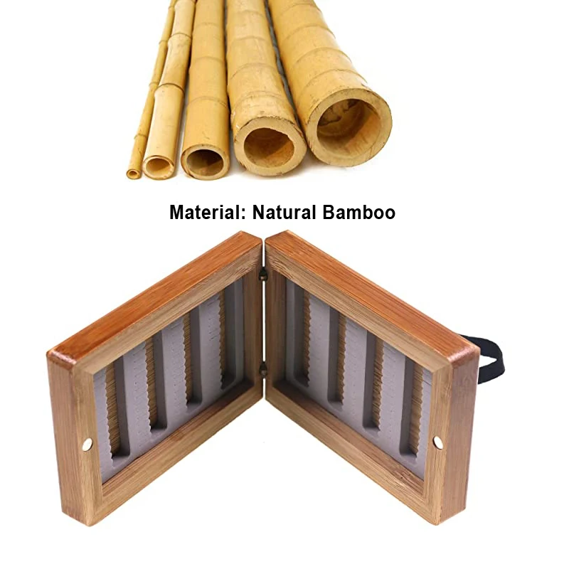 Bimoo-caja de almacenamiento de madera de bambú para pesca con mosca, contenedor de almacenamiento de doble tapa, 98x70x30mm, tamaño bolsillo, 2 unidades - imagen 4