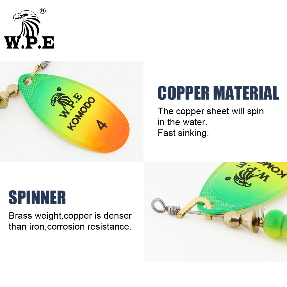 W.P.E 1 Uds. Señuelo de pesca giratorio 3 # /4 # /5 # 6,8g/9,5g/13,4g cuchara señuelo de Pesca latón Metal SwimBaits Bass Pike señuelo de Pesca Pesca - imagen 3