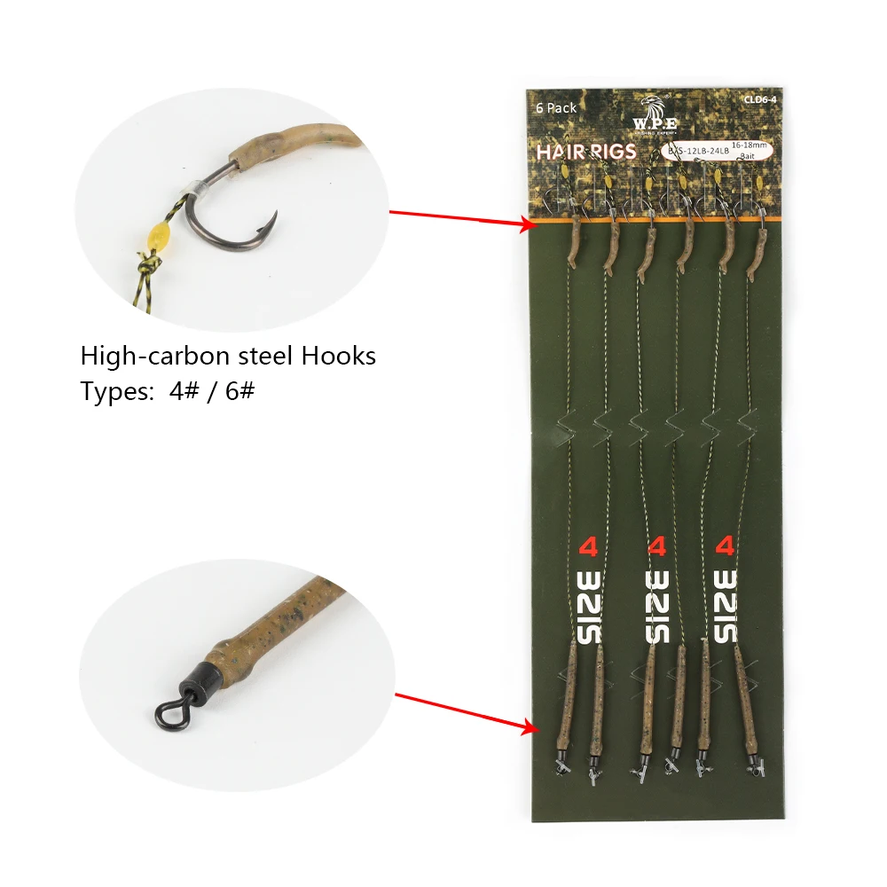 W.P.E-aparejos de pesca de carpa, 6 unidades, listo para usar gancho de pesca, atado, de invierno - imagen 3