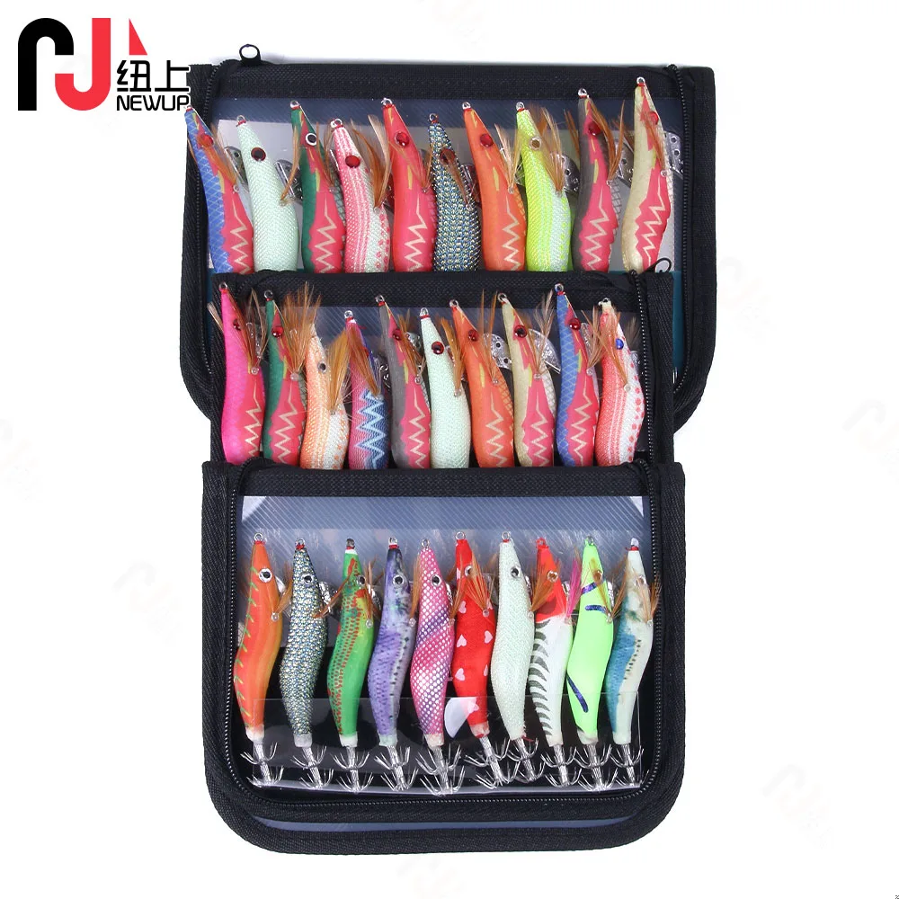 Anzuelo de cebo de Pesca de calamar, anzuelos de Pesca de camarón de madera, señuelo de jigging luminoso Artificial con bolsa, 10 unids/lote por bolsa - imagen 5