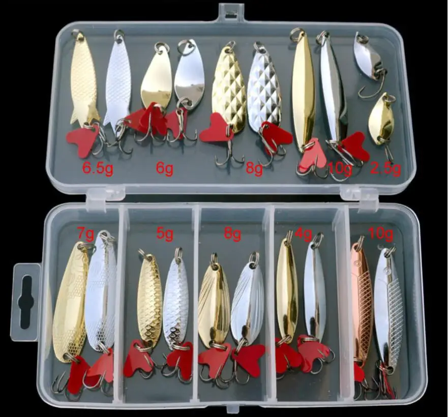 JYJ 20 piezas por caja colorida 2,5g 4g 5g 4,5g 6g 7g 8g 10g cuchara de pesca de metal duro juego de señuelos artificiales walleye trucha cuchara cebos - imagen 3