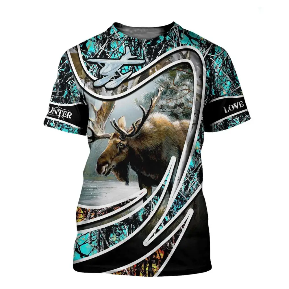 Camiseta con estampado 3D de animales, oso, jabalí, pesca, perezoso, caza de ciervos, para hombre, camisetas de manga corta Harajuku de verano, camiseta informal Unisex - imagen 4