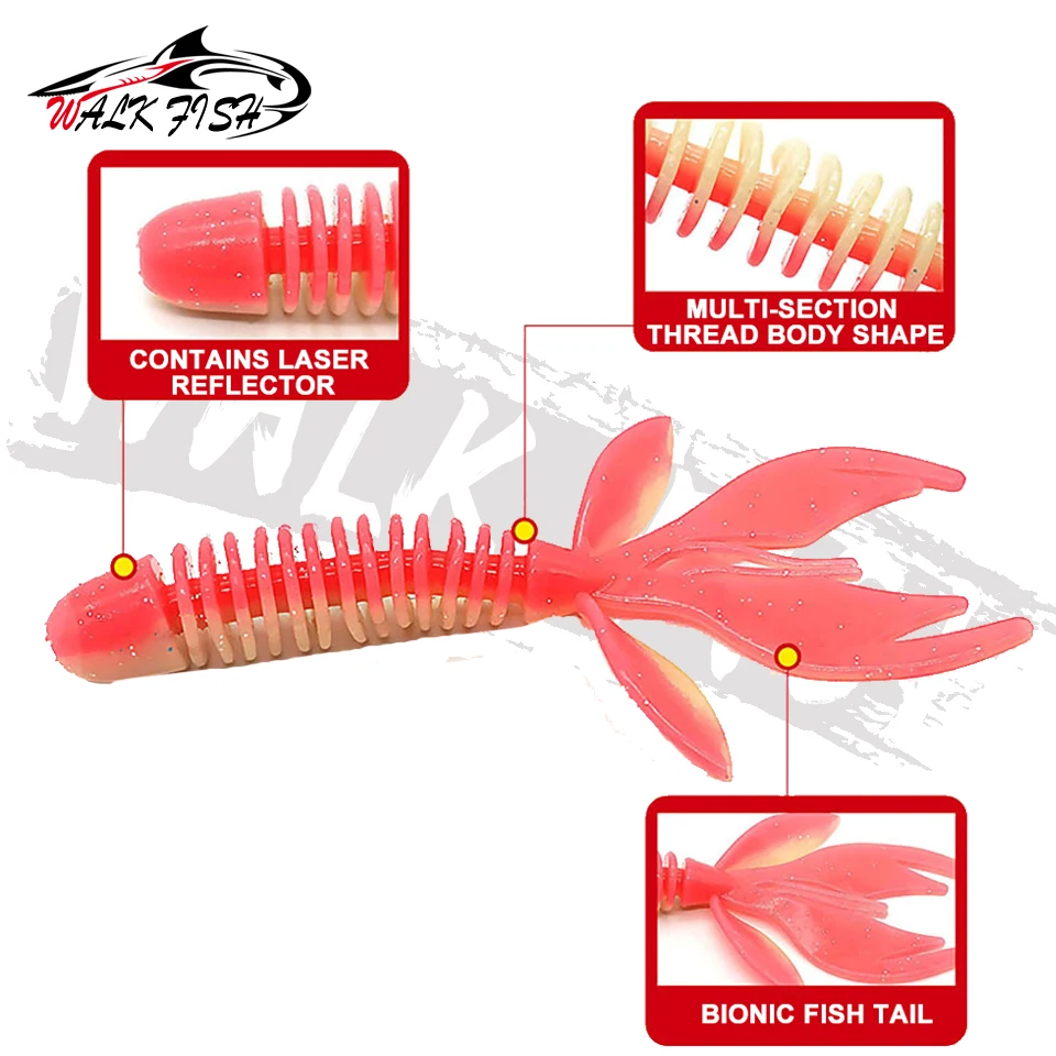 WALK FISH Bass Catch 80mm 120mm pesca señuelo suave Jig Wobblers Swimbait cebos de silicona camarones lubina perca señuelo cebo Artificial - imagen 3