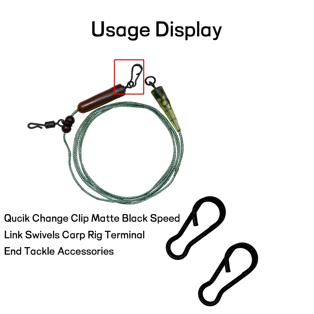 Clips de Kwik rápidos, 12mm, Color negro mate, Terminal de pesca de carpa, aparejos extremos, 100 Uds. - imagen 4