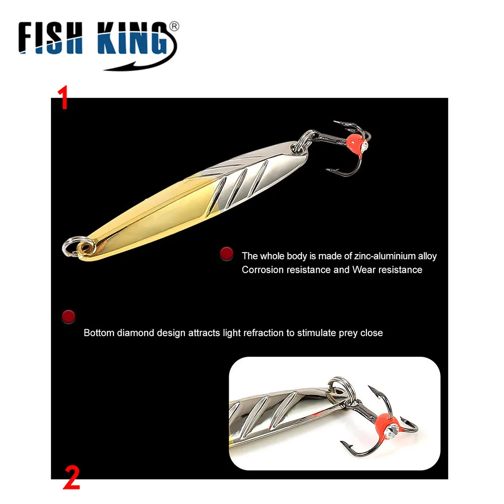 FISH KING-señuelo de pesca 5g/10g/15g, señuelo para pesca en hielo, cuchara de Metal, anzuelo de púas triple para pesca en hielo - imagen 5