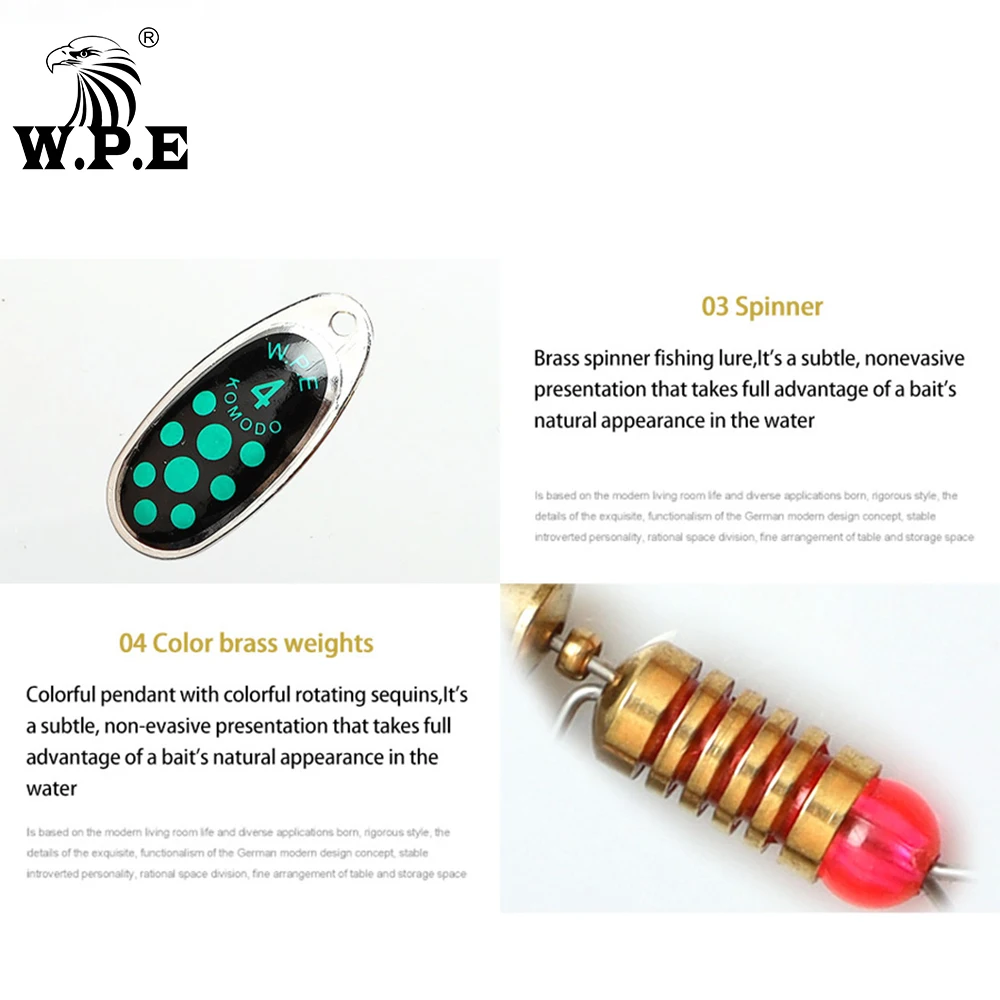 W.P.E Nuevo señuelo giratorio 1 pieza 3 # /4 # /5 # Señuelo de cuchara, aparejos de pesca, anzuelo triple, señuelo duro de Metal, cebo de pesca, señuelo de pesca de lubina - imagen 5