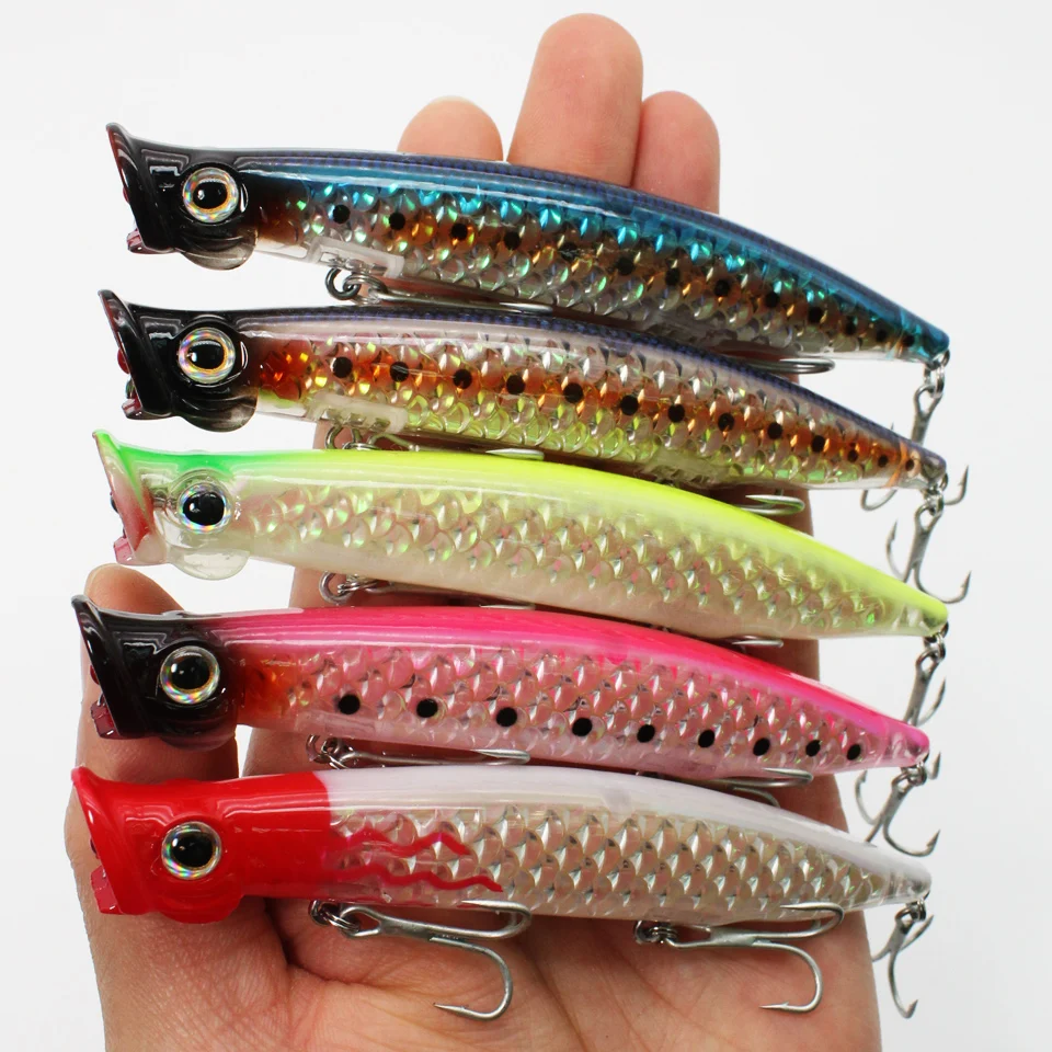 Señuelo de pesca Wobbler de 11cm y 13cm, Wobbler Popper, 5 colores, cebo de pesca topwater, wobblers para curricán, natación, cebos de manivela - imagen 2