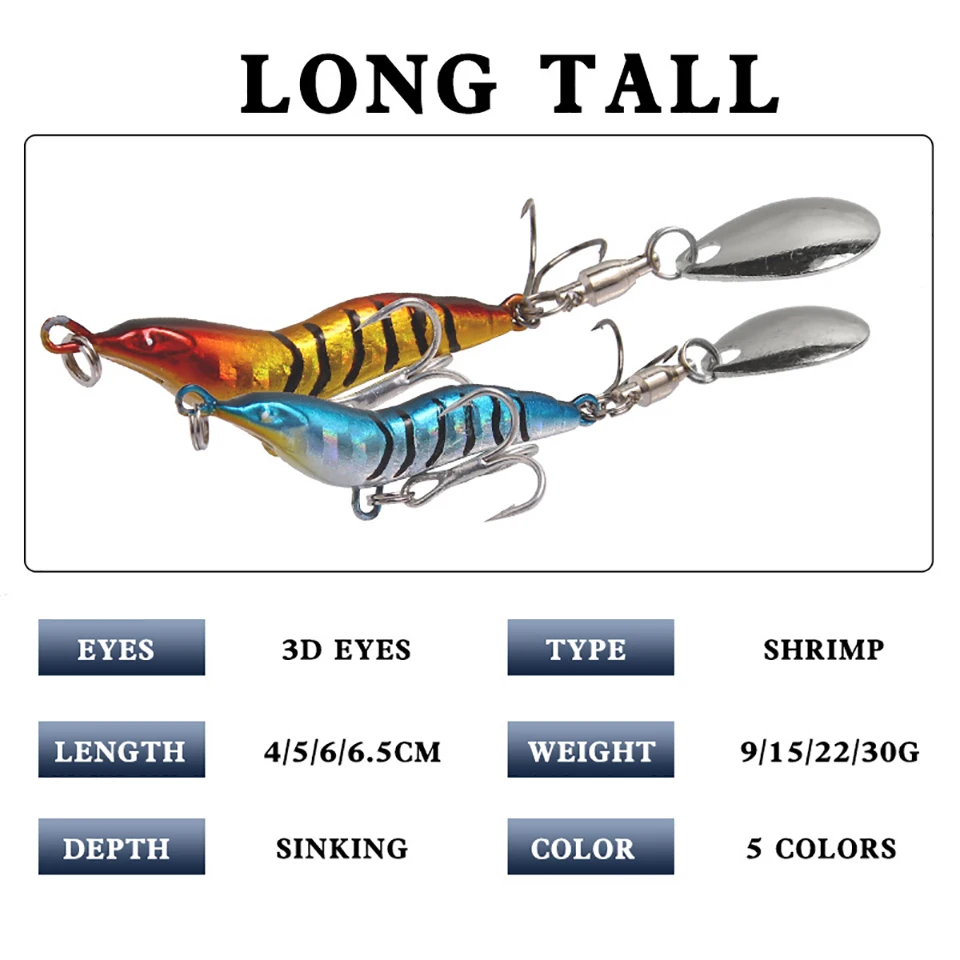 WALK FISH-señuelo de pesca de camarón, 1 unidad, doble anzuelo, VIB, herramienta de pesca de agua dulce y salada, cebo luminoso de hundimiento de Metal realista - imagen 3