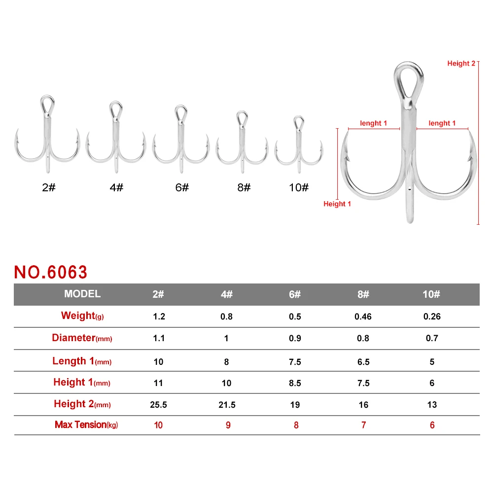 PROBEROS-anzuelos de pesca BKK 60603-CP, anzuelos triples de acero con alto contenido de carbono 2/4/6/8/10 #, aparejos de pesca súper afilados, 20 unidades - imagen 2
