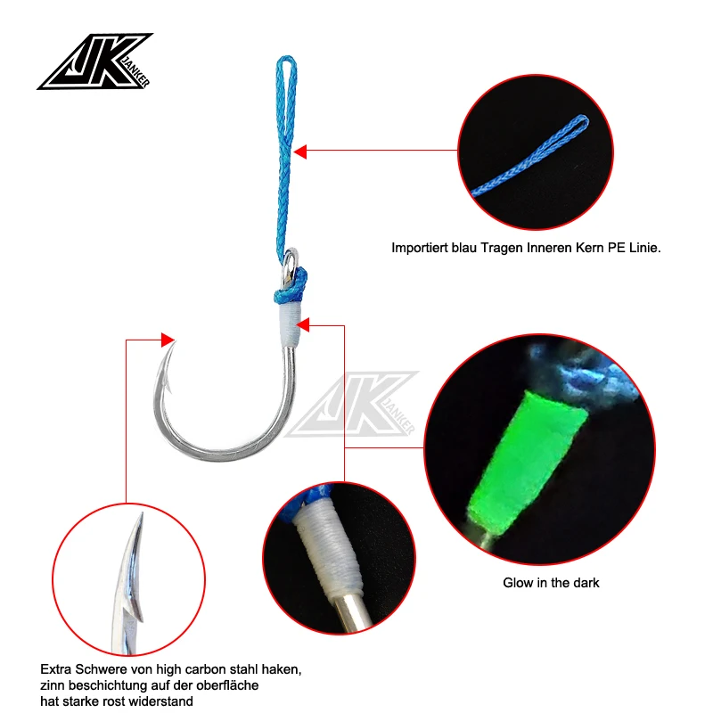 JK-anzuelos de pesca circulares para agua salada, cebo de pesca de alta calidad, línea azul PE, envoltura brillante, 1/0-11/0 4X, PAL-L - imagen 4