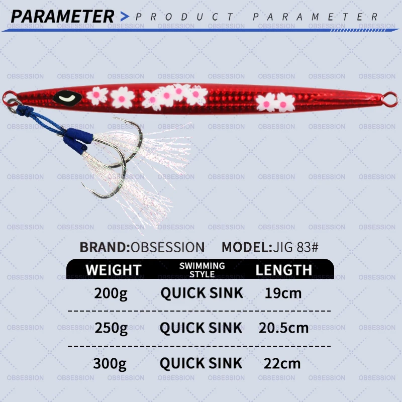 OBSESSION J83 200g 250g 300g señuelo de plantilla de velocidad agua salada plantilla de caída señuelo de Metal plantilla de hundimiento cebo de pesca Shore Casting señuelo de lubina - imagen 3