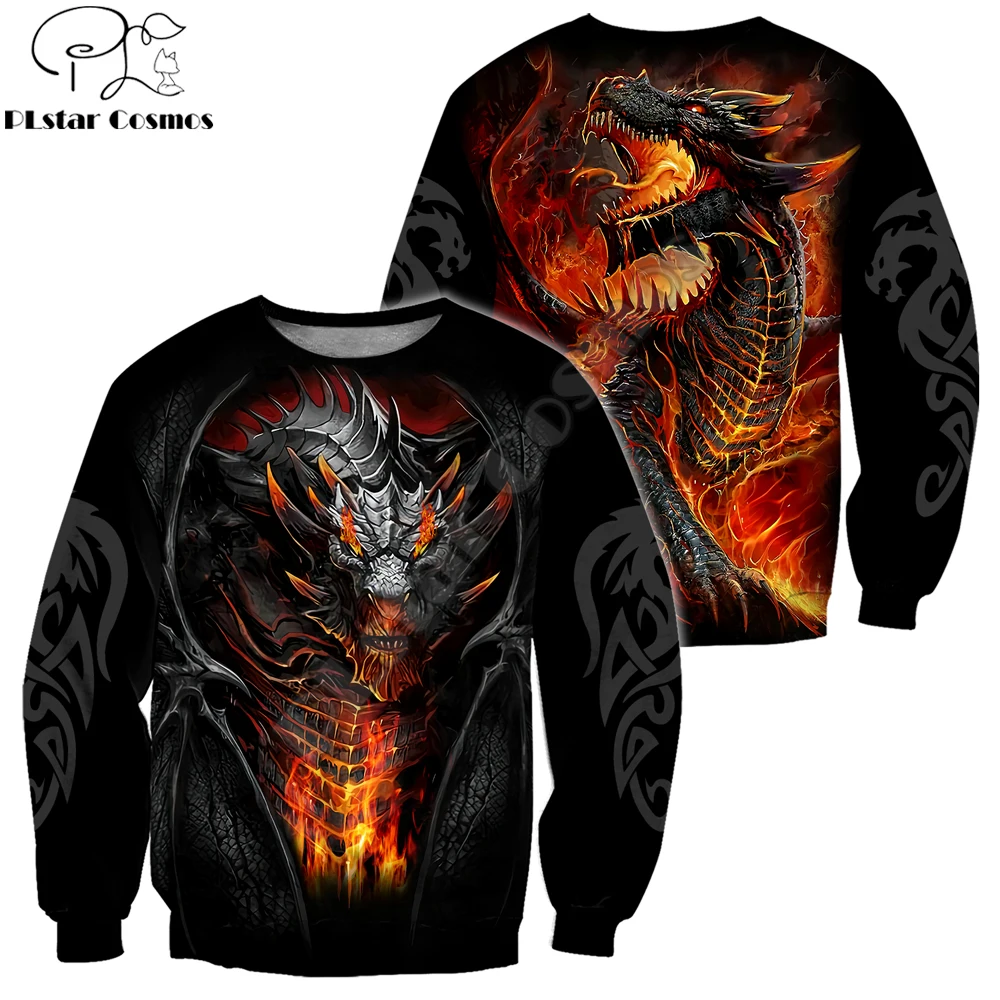 Hermoso tatuaje de dragón de fuego con estampado 3D para hombre, Sudadera con capucha Unisex, sudadera, ropa de calle de otoño, chaqueta informal, chándal KJ747 - imagen 4