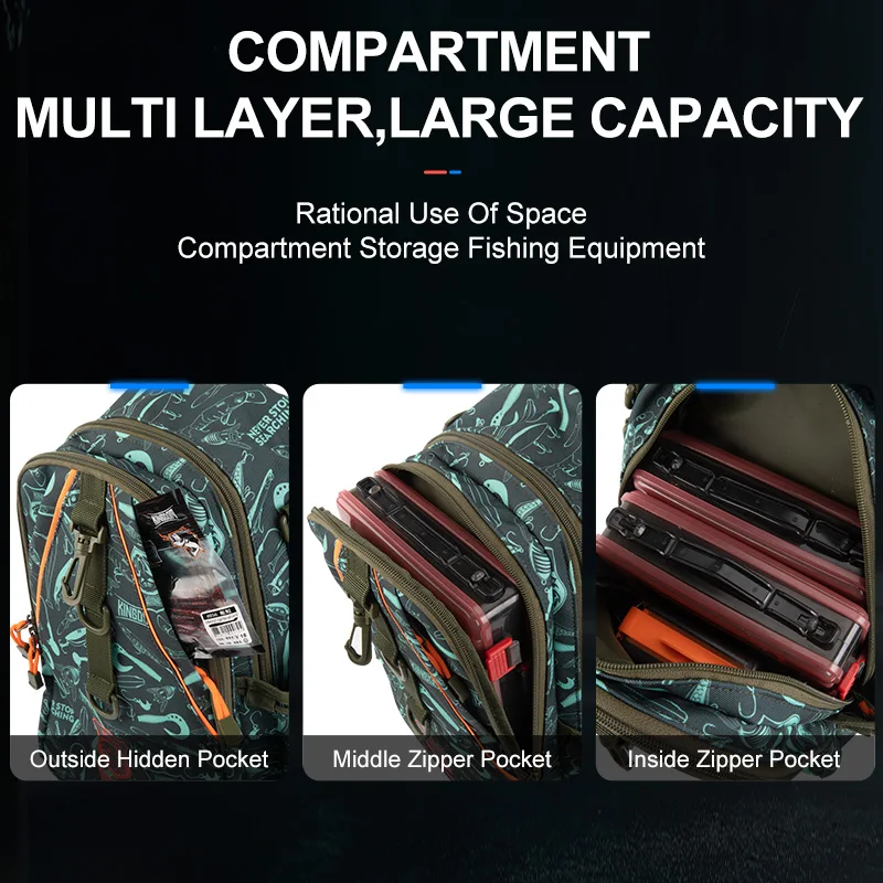 Kingdom-bolsas de pesca de 39x24x16,5 cm, Mochila deportiva para exteriores, carrete de pesca, caja de señuelos, bolsa de accesorios, aparejos de pesca - imagen 5