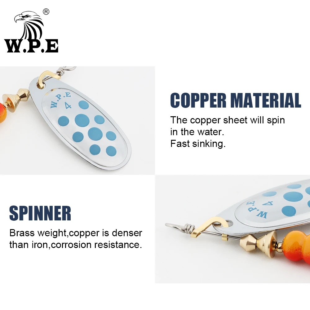 W.P.E 1 Uds señuelo giratorio 6,8g/9,5g/13,4g señuelo tipo cuchara señuelo de Pesca señuelo de lubina cebo de Pesca de Metal Crankbait señuelo falso cebo duro Pesca - imagen 4