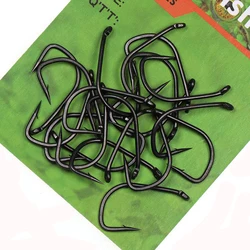 ICERIO-anzuelo de pesca de carpa de acero al carbono negro mate, ojo doblado, vástago curvo, púas, aparejo emergente, 20 piezas