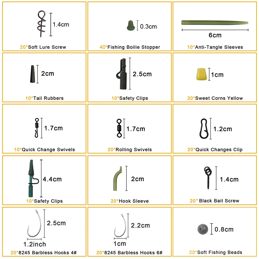 Caja de aparejos de pesca de carpa, anzuelos giratorios, mangas antienredos, cuentas de tope de gancho, Boilie, cebo, tornillo, cola de goma, 277 unids/lote - imagen 3