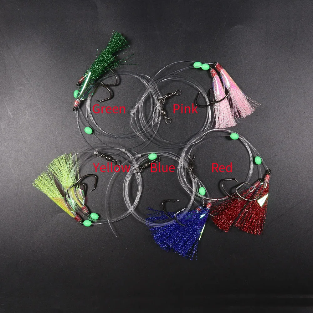 ICERIO-aparejos Sabiki de cebo de piel de pez Flash con 2 ganchos, aparejos de pargo de pesca marina con barril giratorio, tamaño 1/0 # ~ 8/0 #, 5 bolsas - imagen 5