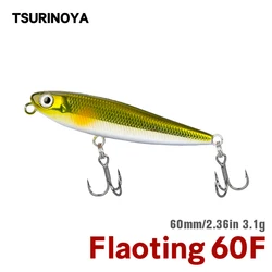 TSURINOYA-señuelo de pesca duro, lápiz flotante, DW64, 60mm, 3,1g, Topwater, Mini señuelo, Swimbait, Minnow, Wobblers, Crankbait, trucha, lubina