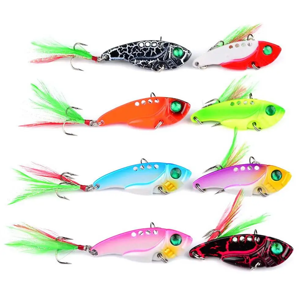 Señuelos de Pesca cuchara para Lucio 55mm 11g 8 colores con gancho triple cuchara Wobble Metal duro cebo Vib Spoonbait señuelo de aparejos de pesca - imagen 5