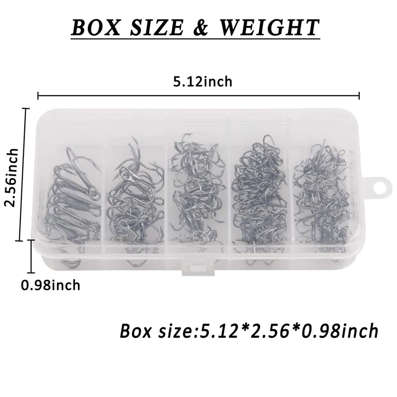 Anzuelos triples de pesca de acero con alto contenido de carbono, anzuelos de pesca de curva redonda, anzuelo triple fuerte de lubina de agua salada 4 #6 #8 #10 #12 #, 120 unids/caja - imagen 5