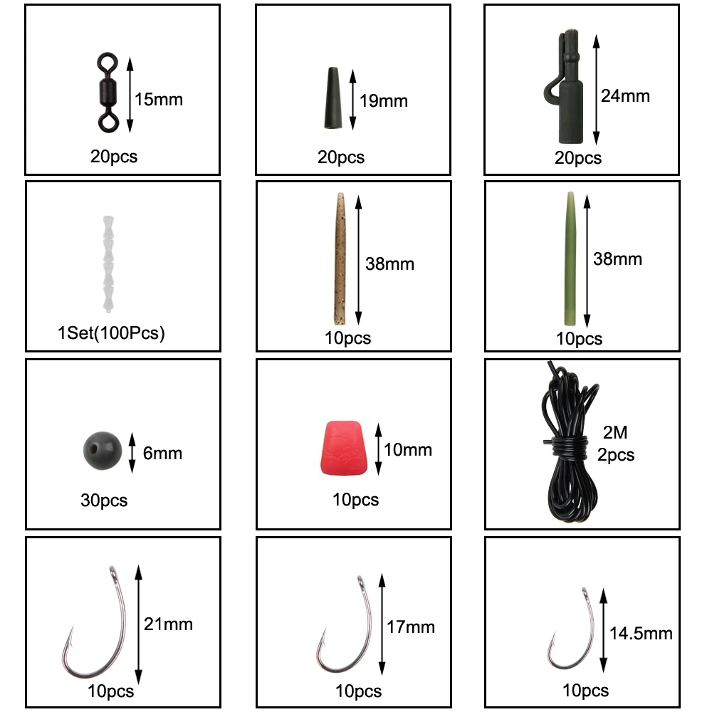 Aparejos de pesca de carpa, anzuelos giratorios de seguridad, incluye mangas antienredos, Clips de plomo, cuentas, accesorios de cebo de maíz, 252 unids/lote por caja - imagen 3