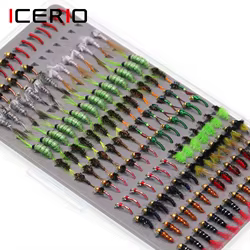 ICERIO-caja de larvas Scud Nymph Midge, juego de moscas de pesca, trucha, peces artificiales de carpa, señuelo, 147 Uds.