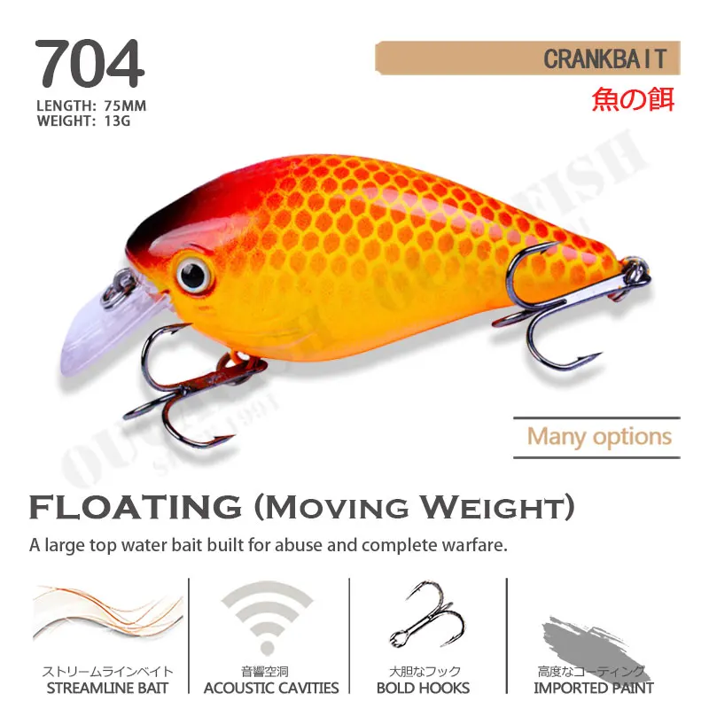 Accesorios de pesca señuelo Crankbait 13g 75mm flotante 1,2 m-2m Isca Artificial Wobblers Peche Accessoire Pike Fish Angeln Zubehor - imagen 3