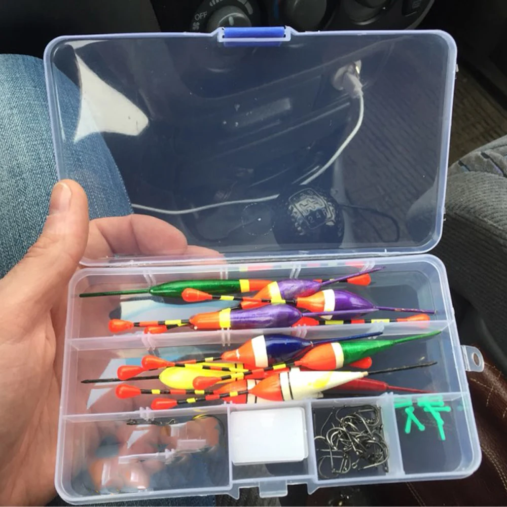 Boya flotante de pesca de colores mezclados, aparejos de pesca de estanque Bobber, con caja de aparejos gratis y combinación de ganchos, 10 piezas - imagen 4