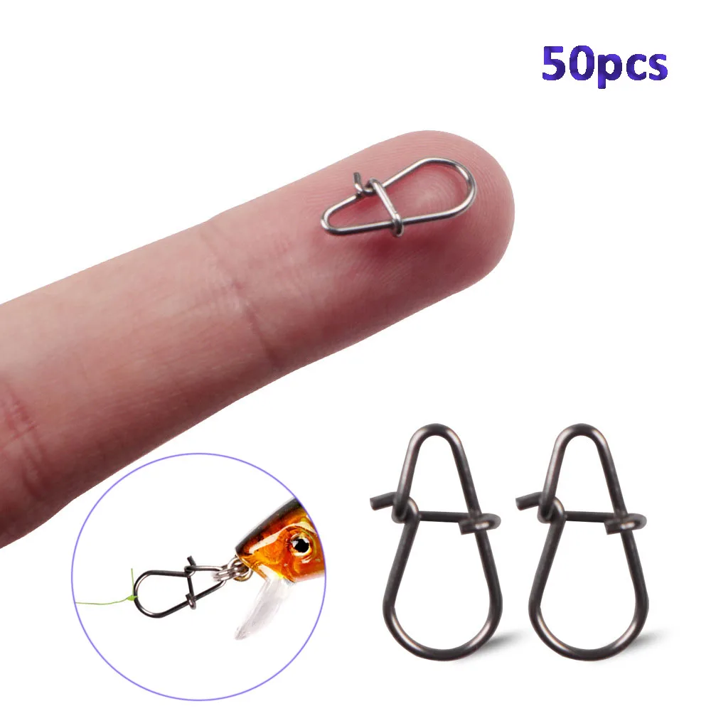 Conector de anzuelos de pesca de acero inoxidable, bloqueo de anzuelo de pescado, anillos giratorios a presión, herramientas de aparejos de pesca, 50 Uds. - imagen 4