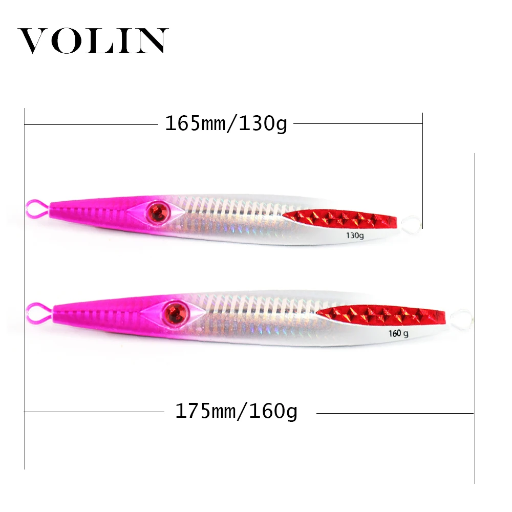 VOLIN-cebo de pesca de caída lenta, señuelo duro que se hunde, 130g, 160g, Jigging de Metal para barco de agua salada, cebo de pesca Artificial - imagen 2