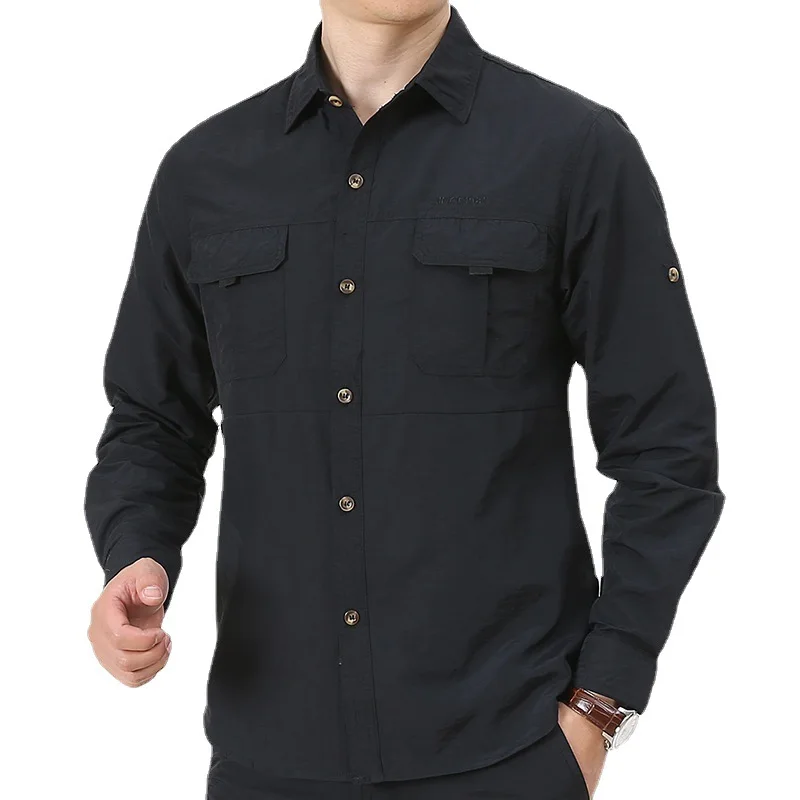 Camisas de gran tamaño para hombre, camisa informal militar, transpirable, secado rápido, ropa de Camping, A5F103 - imagen 5