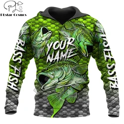 Sudadera de pesca bass con nombre personalizado 3D