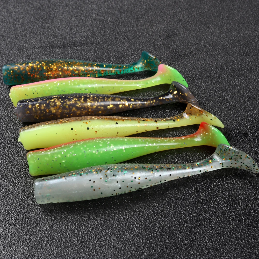 JOHNCOO 6 unids/lote señuelo suave de pesca cebo TPR 80mm 4,8g gusano de cola en T de alta elasticidad agujero negro cebo flotante Jigging Wobblers - imagen 2