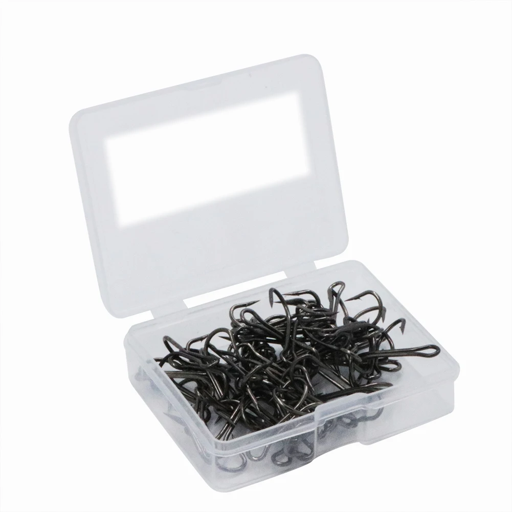 Anzuelos dobles de pesca con púas, herramienta de accesorios para carpas, señuelo de gusano suave, acero de alto carbono, 50 unids/lote por caja - imagen 5