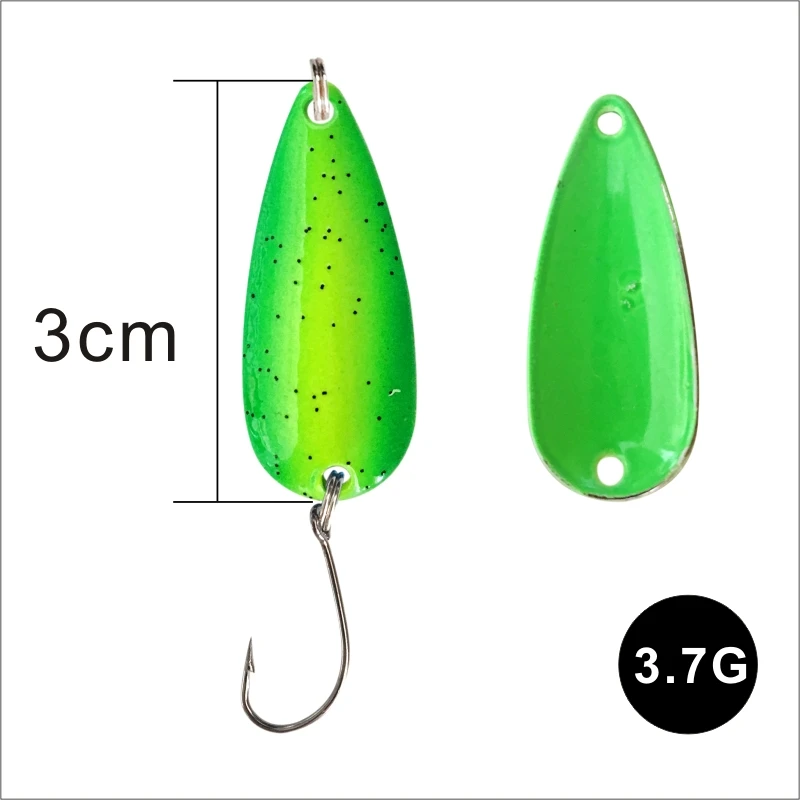 Cebo de pesca de 2,3g y 3,7g, señuelo de cuchara de Metal para trucha, lubina, cuchara giratoria de lentejuelas duras pequeñas, gancho, 1 unidad por lote
