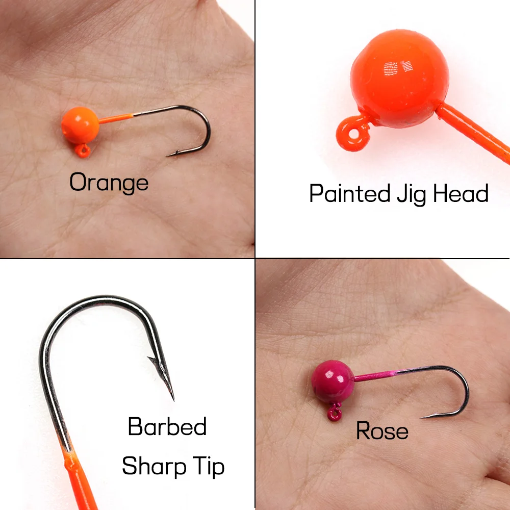 Bimoo-anzuelo de Pesca de gusano blando para perca, anzuelo de Pesca de lubina, anzuelo con cabeza de anaranjado y Rosa UV, 5 piezas, 3g, 5g, Invierno - imagen 2